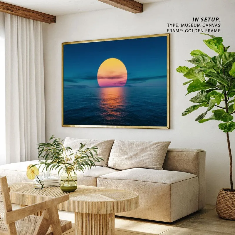 Sunset By The Ocean Canvas Wall Painting - Black Frame media 4