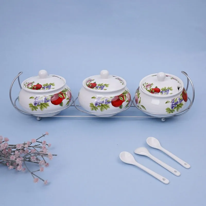 Nasi 4-Piece Ceramic Floral Condiment Set in Red media 1