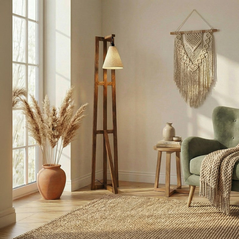 GentleGlow Wooden Floor Lamp - Brown media 3
