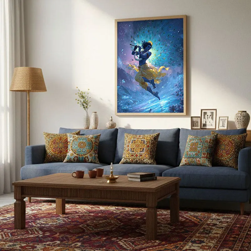 Lord Krishnas Cosmic Divine Dance Archival Paper Wall Art - Natural Brown Frame media 4
