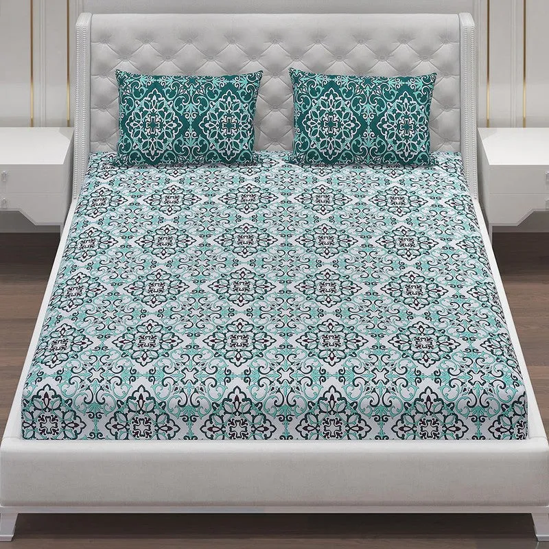 Monte Carlo Petal Aura Cotton Bedsheet (Green,White) - 104 TC media 4