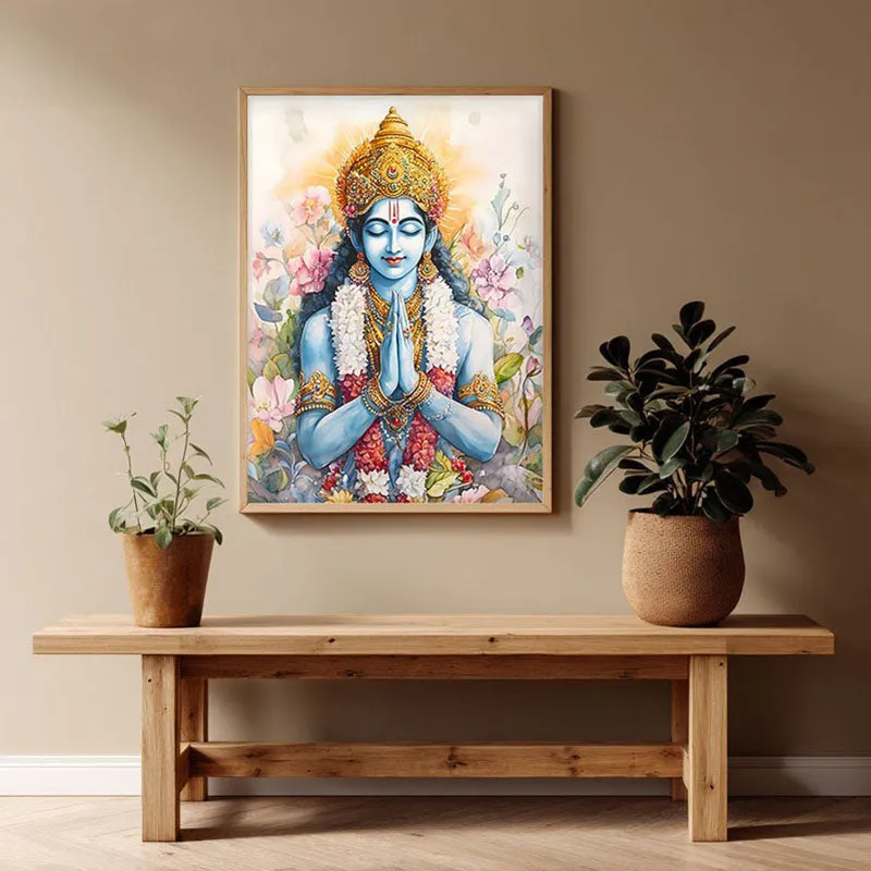 Srirama Jayam Spiritual Archival Paper Wall Painting - Natural Brown Frame media 1
