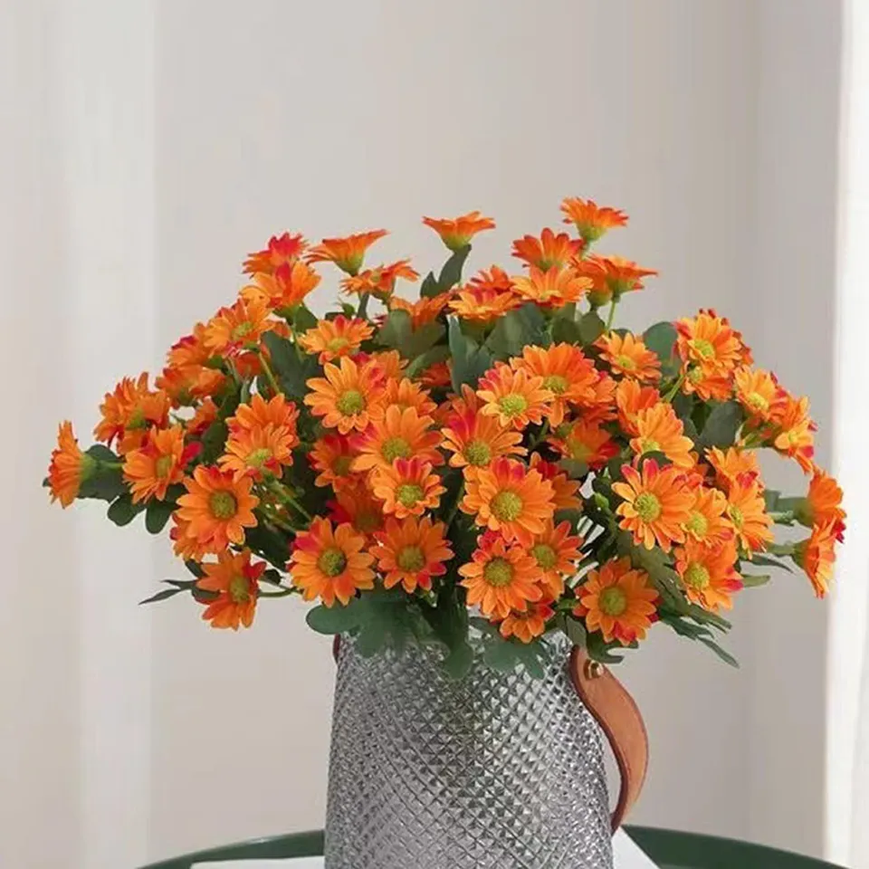 Azure Daisy Artificial Flower (Orange) - Set of Two media 6