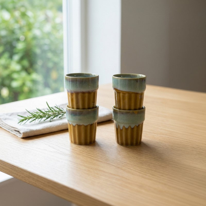 Handcrafted Ceramic Kulhads (Mustard/70 mL Each) - Set of Four
