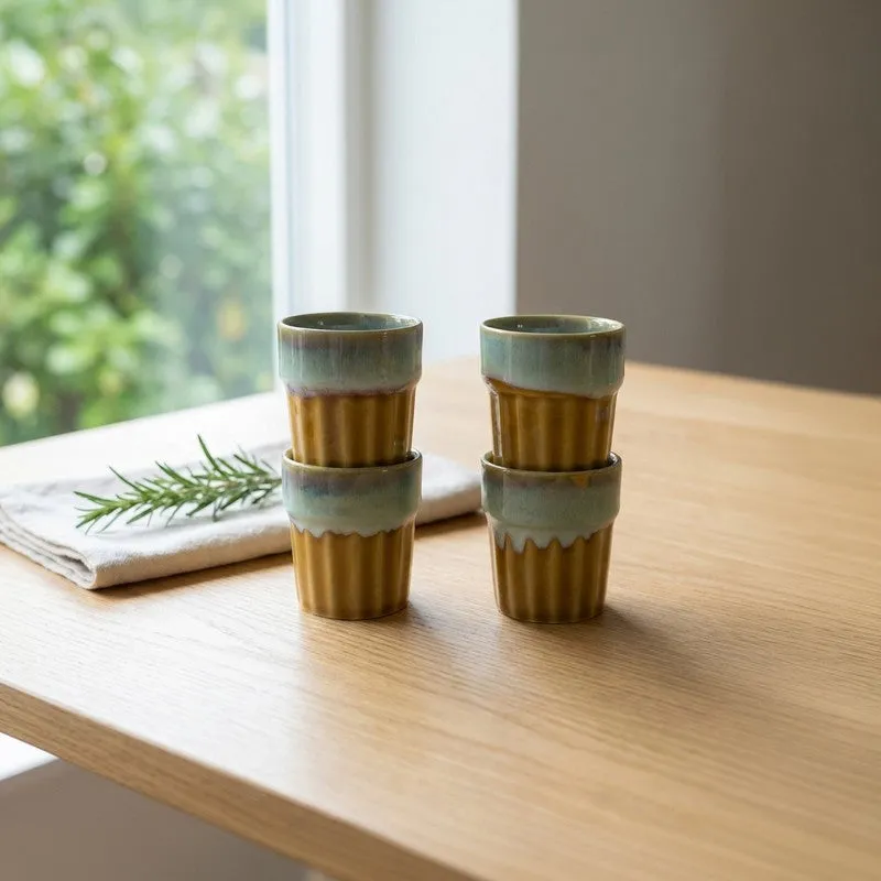 Handcrafted Ceramic Kulhads (Mustard/70 mL Each) - Set of Four media 1