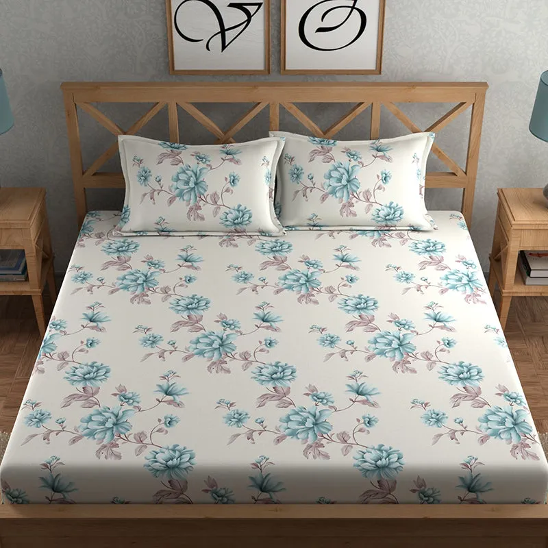 Blue Blooms Floral Microfiber Microfiber Bedsheet - 150 GSM media 5