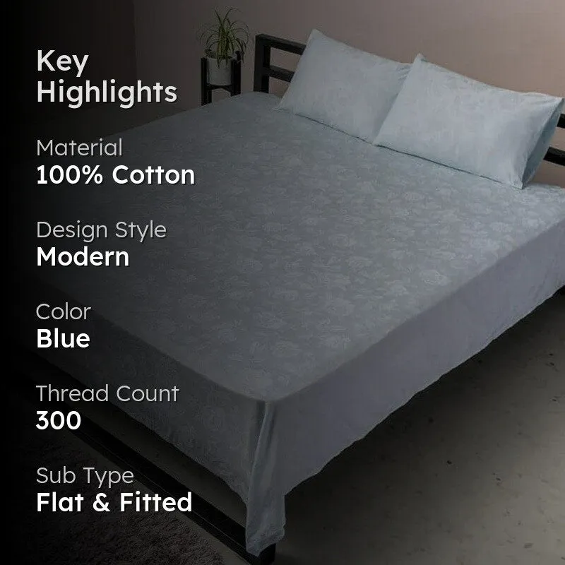 Fruva Floral Jacquard Cotton Bedsheet (Pale Blue) - 300 TC media 2
