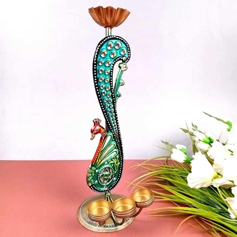 Peacock Majesty Quad Slot Iron Tea Light Candle Holder media 4