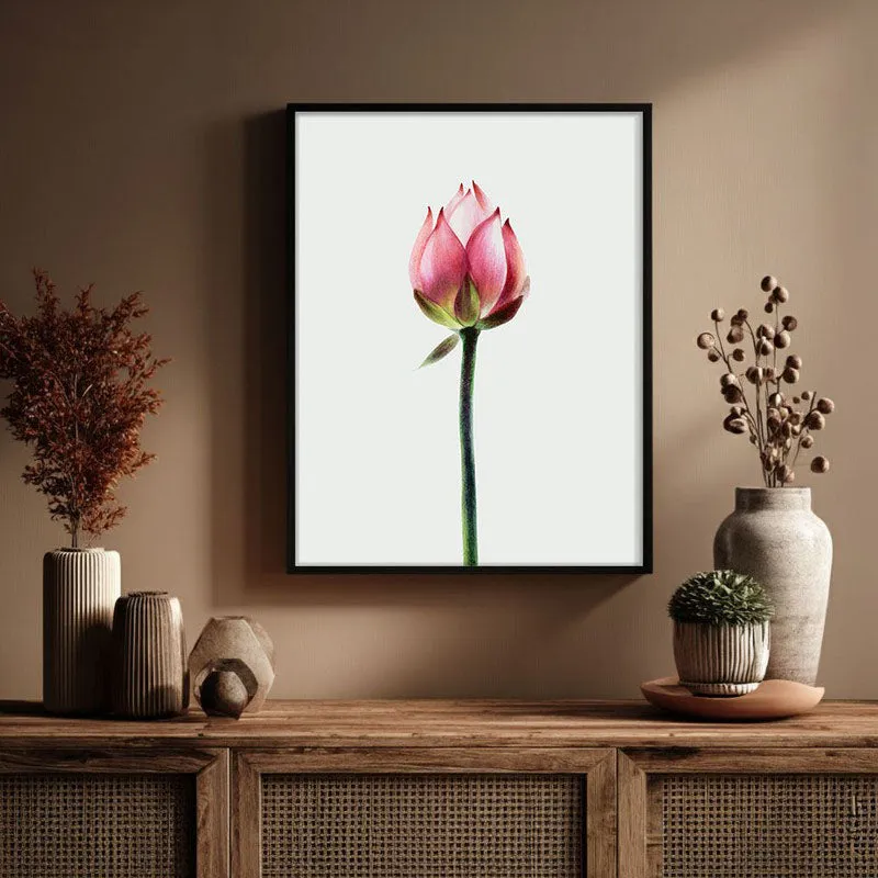 Painted Lotus Bud Archival Paper Wall Art With Frame media 3