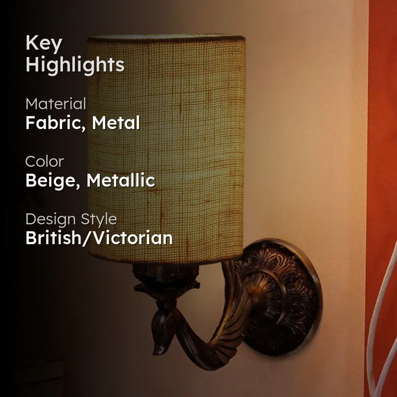 Amro Retro Fabric & Metal Wall Lamp - Beige media 2