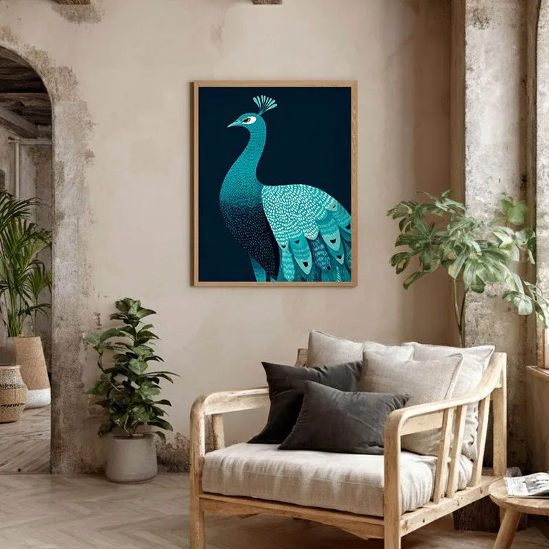 Elegant Peacock Canvas Wall Painting With Brown Frame media 9