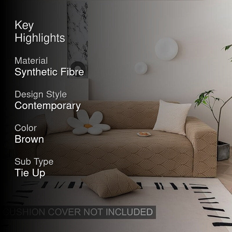 Daina Jacquard Synthetic Fibre Sofa Cover - Brown media 2