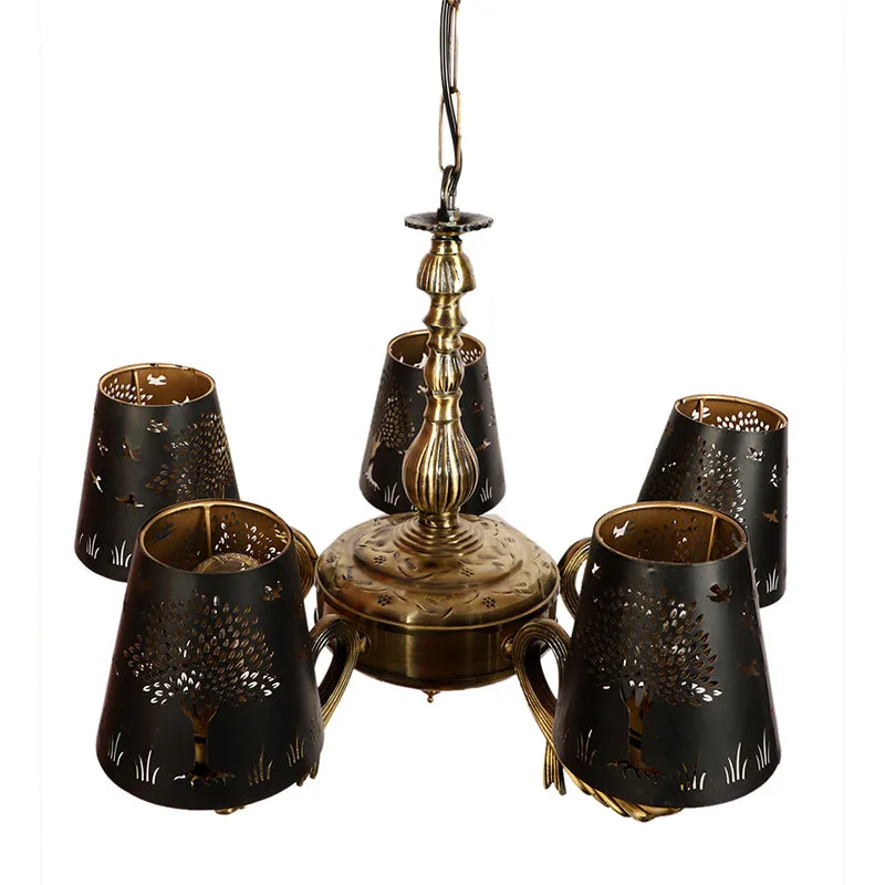 Tree Of Life Etched Vistara Golden Antique Ceiling Lamp media 4