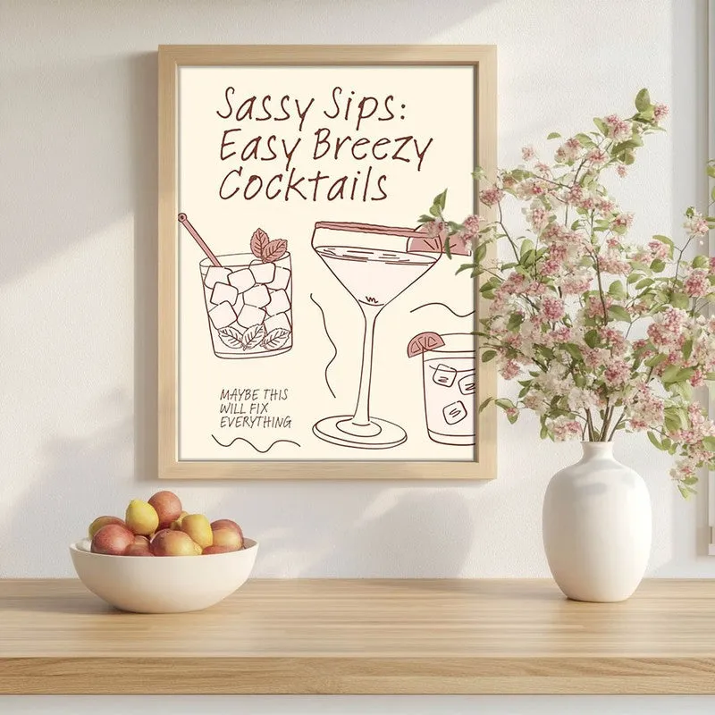 Sassy Sips Archival Canvas Wall Art - Brown media 1