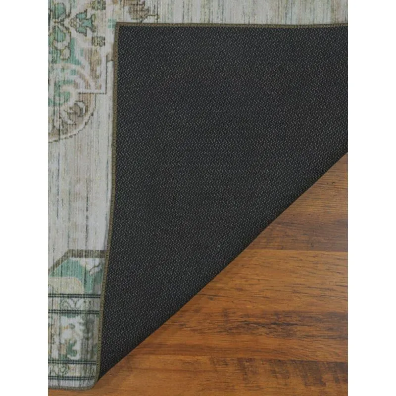 Evina Ethnic Anti Slip Carpet - Beige & Green media 4