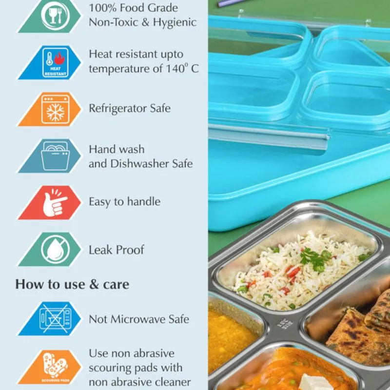 Agro Kids Leakproof Lunch Box with Compartments (Sky Blue) - 1100 ML media 3