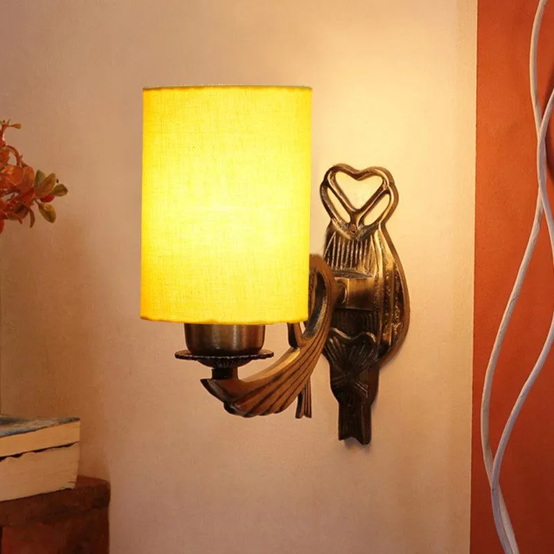 Love Gleam Atva Cylindrical Fabric & Metal Wall Lamp - Yellow media 1
