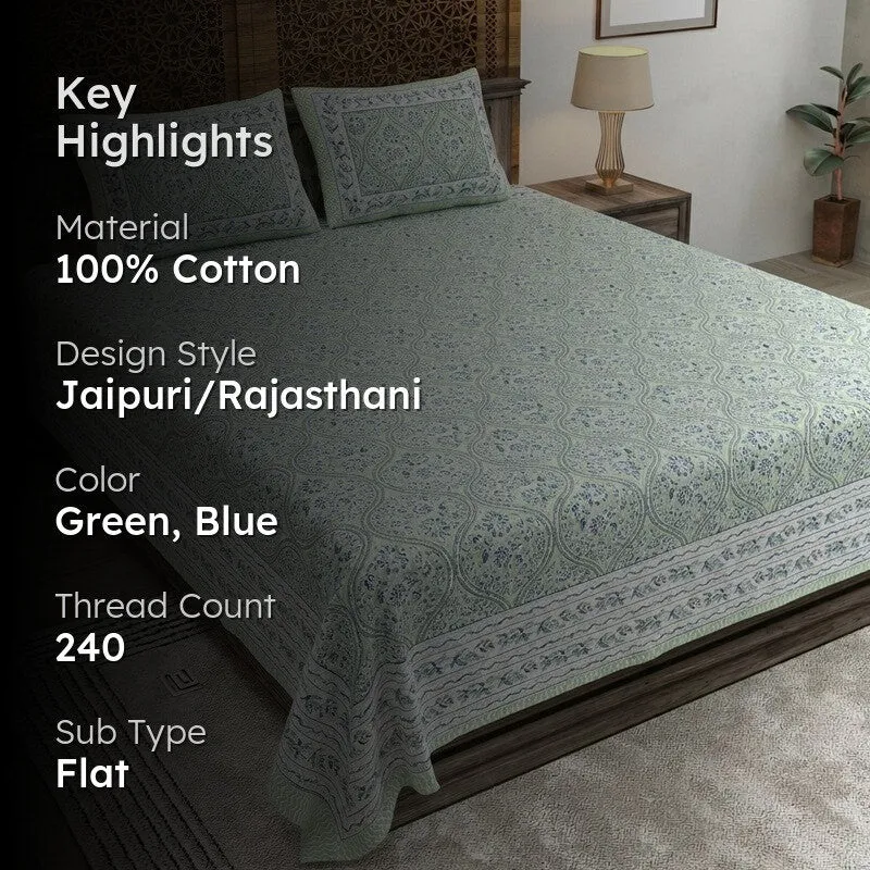 Rangly Cotton Bedsheet (Green,Blue) - 240 TC media 2