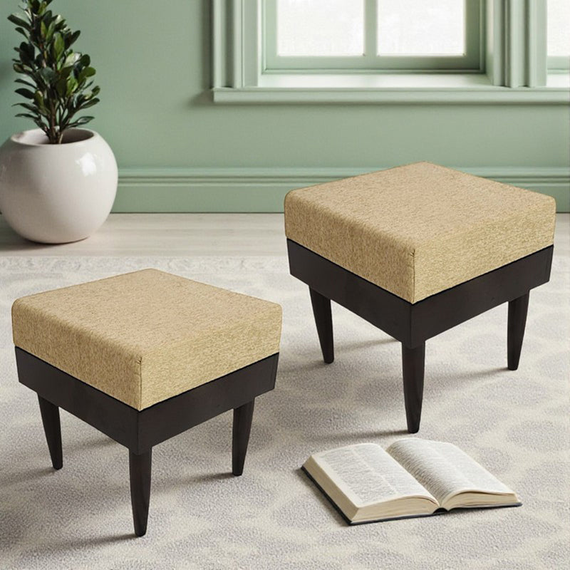 Kavro Sheesham Wooden Stools (Beige) - Set Of Two