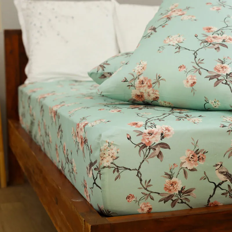 Cherry Blossom Printed Cotton Duvet Cover - Green media 5