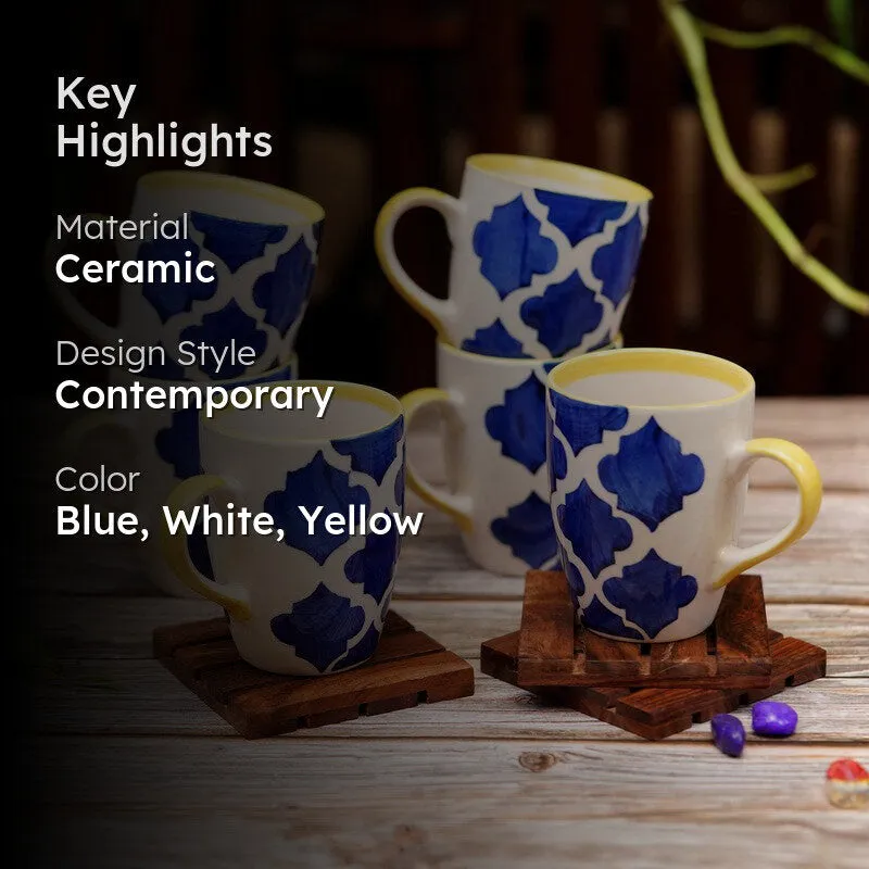 Ceramic Ceramic Coffee Mug (300 mL Each,Blue,Yellow) - Set Of Six media 2