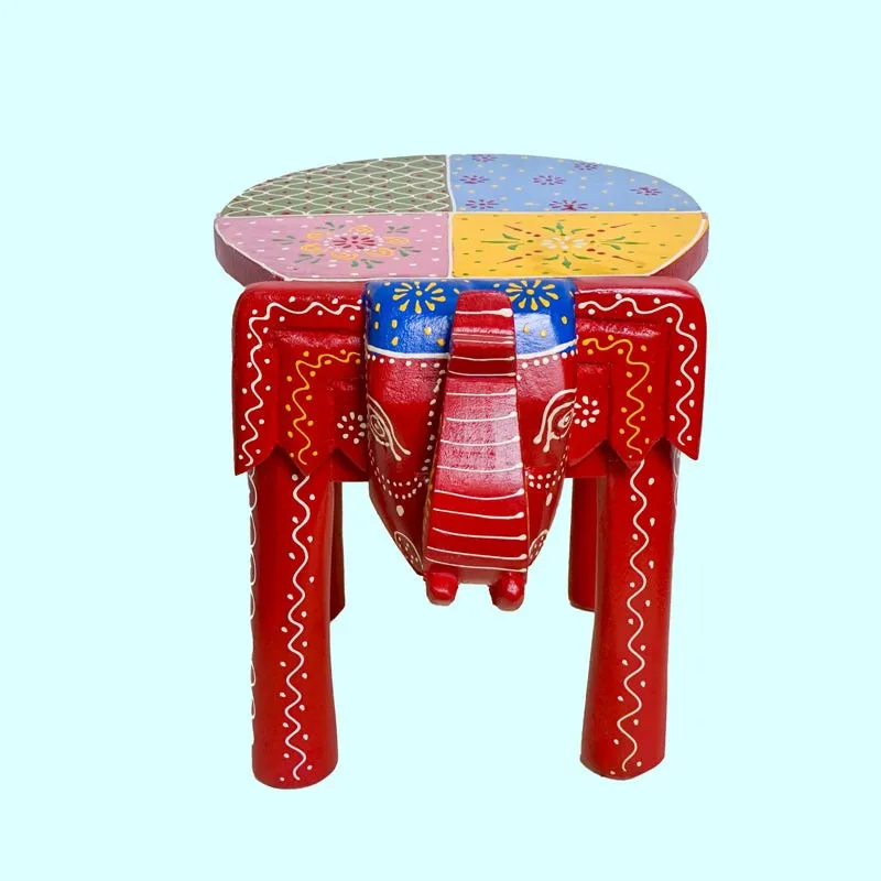 Crimson Tusker Ethnic Hand-Painted Wooden Stool media 5