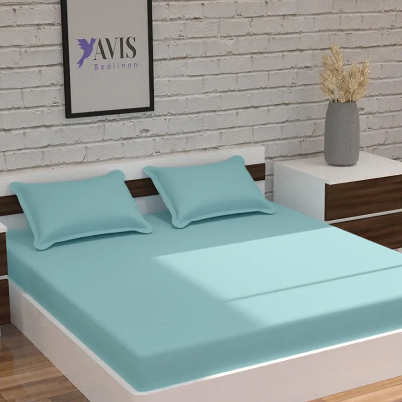 Caressence Solid Cotton Bedsheet (Aqua Blue) - 300 TC media 3