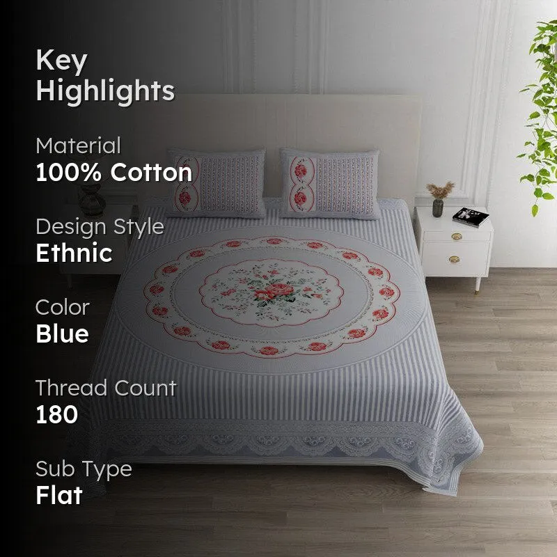 Magnus Floral Cotton Bedsheet (Dark Blue) - 180 TC media 2