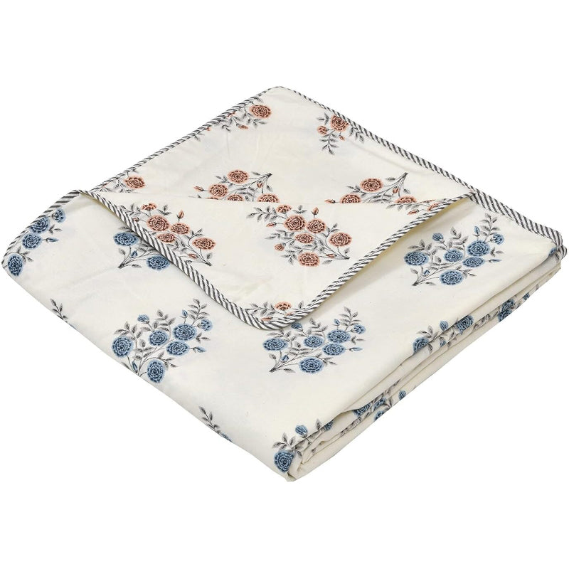 Hema Floral Reversible Cotton Dohar (Blue & Peach)  - 180 GSM media 5