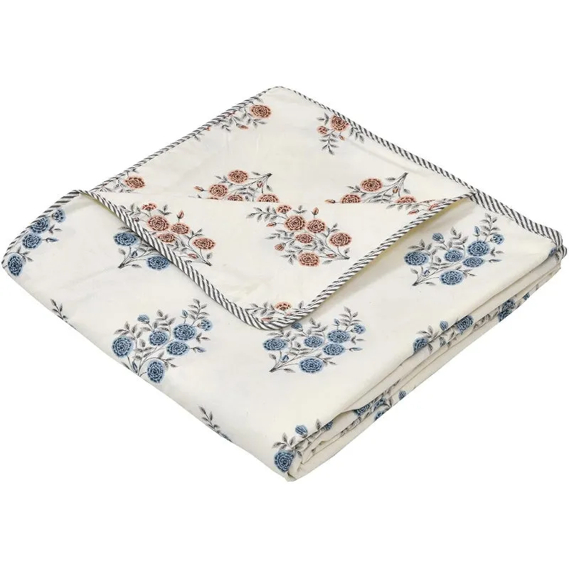 Hema Floral Reversible Cotton Dohar (Blue & Peach) - 180 GSM media 5