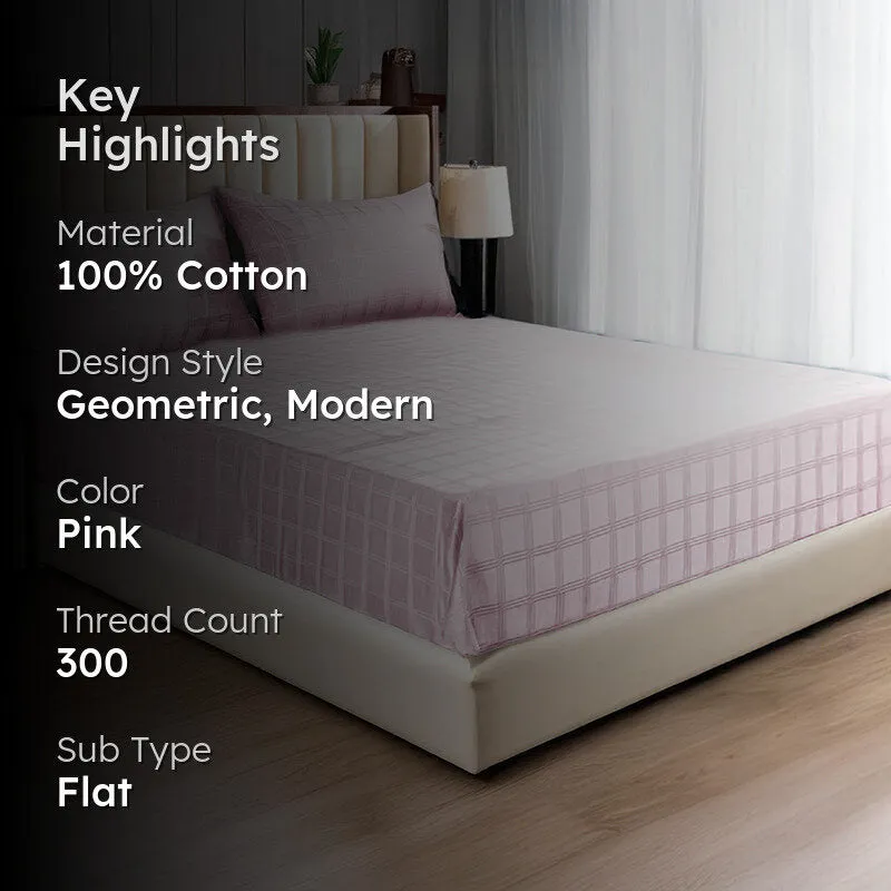 Urban Space Pink Checks Cotton Bedsheet - 300 TC media 2