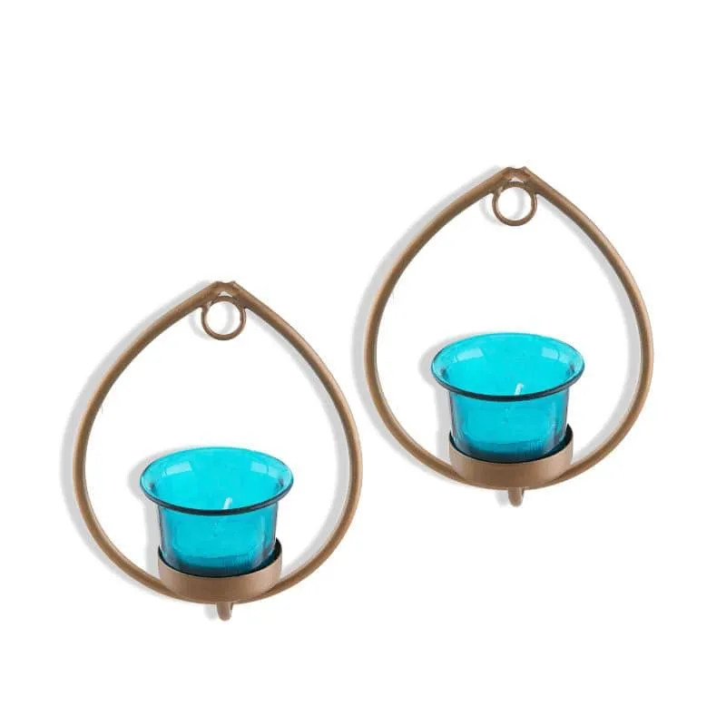 Gold Drip Sconce Candle Holder (Azure) - Set Of Two media 4