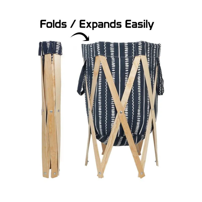 Wash Aura (Cotton,Wood) Laundry Basket - Blue media 4