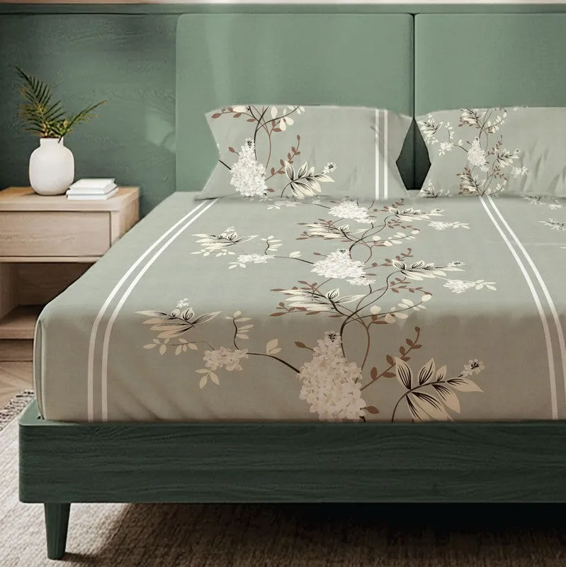 Smoky Bloom Floral Cotton Bedsheets (Grey & White) - 200 TC media 3