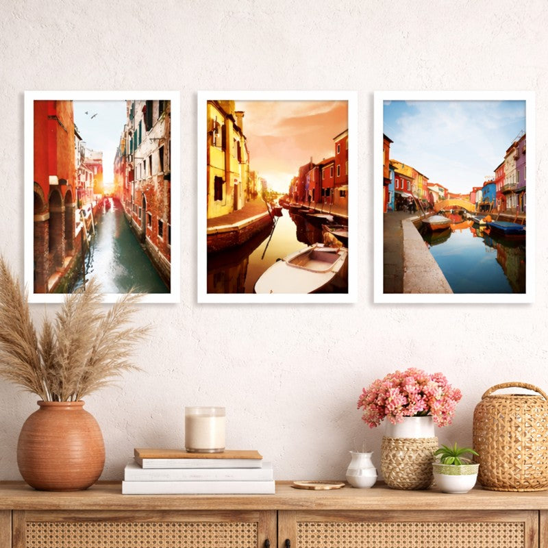 Riverlane Paper Wall Painting With MDF Frame - Set Of Three