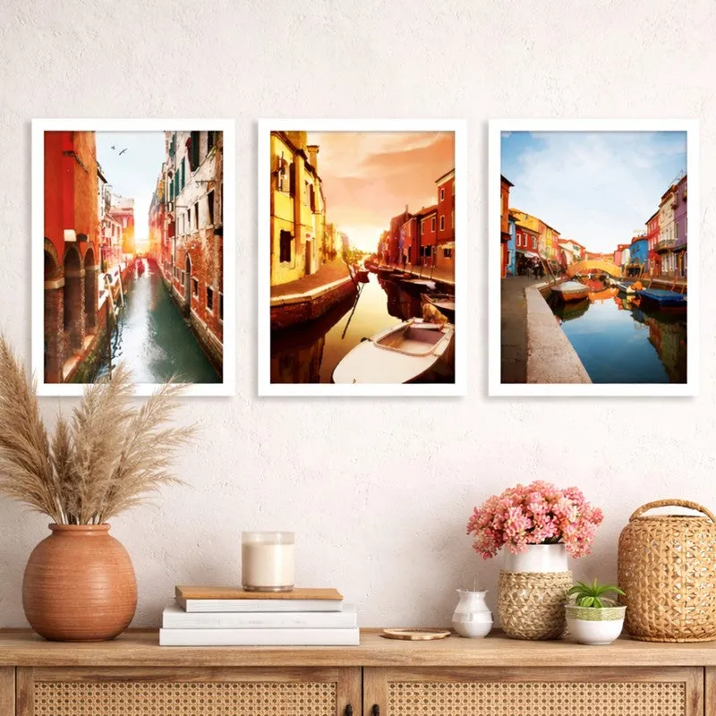 Riverlane Paper Wall Painting With MDF Frame - Set Of Three media 1