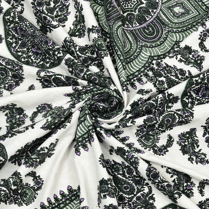 Loomix Cotton Bedsheet (White,Green) - 240 TC media 5