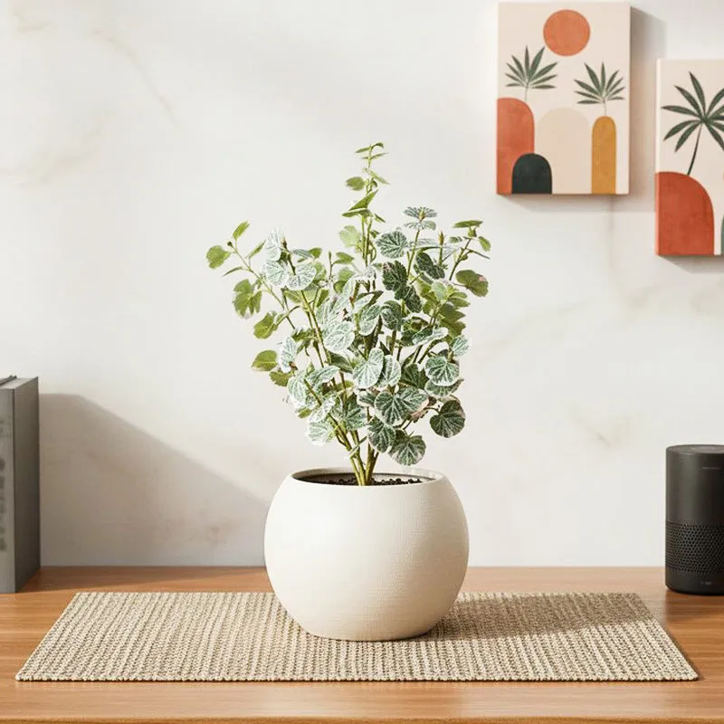 Artificial Geranium Plant With Black Fiber Pot (White) - 1.4 Feet media 1