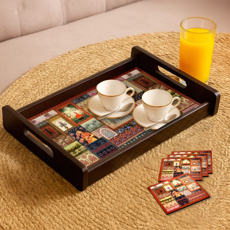 GrainGlow Serving Tray with 4 Coasters - Five Piece Set