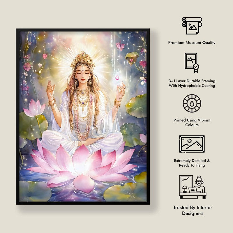 Adilakshmi Spiritual Archival Paper Wall Painting With Frame - Black media 8