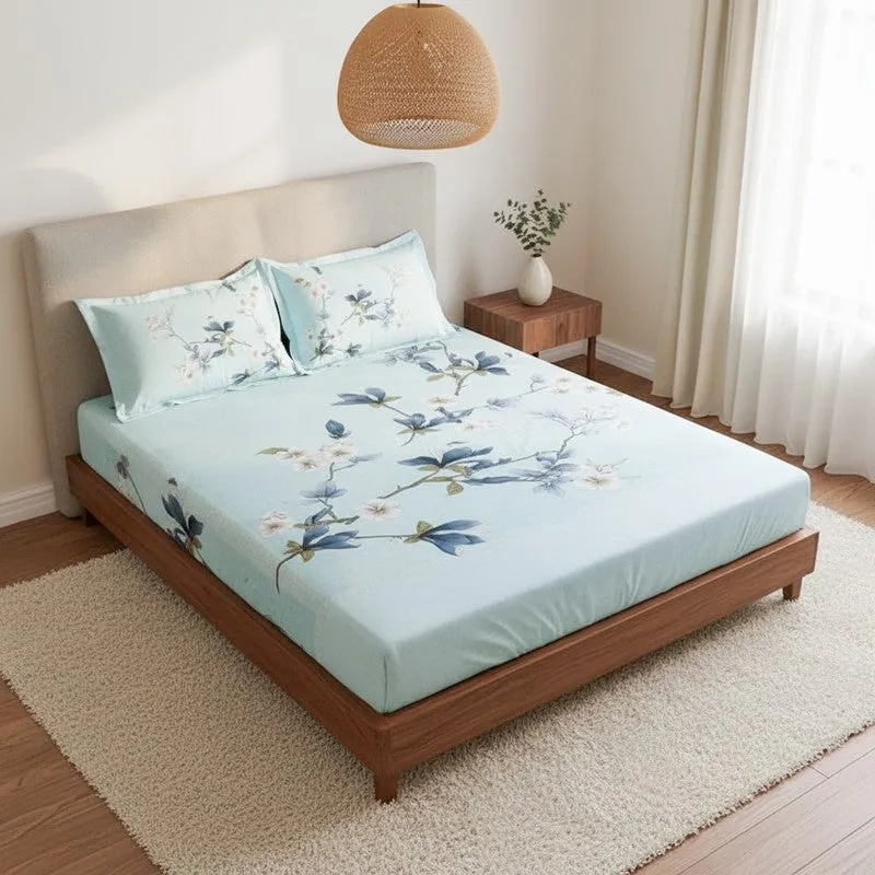 Nigaar Floral Cotton Bedsheet (Pista Green) - 200 TC media 1
