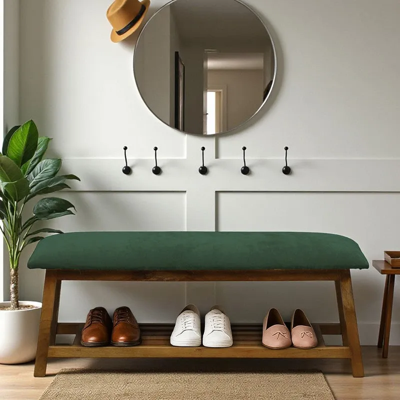 Grid Mango Wood Shoe Rack - Green media 1