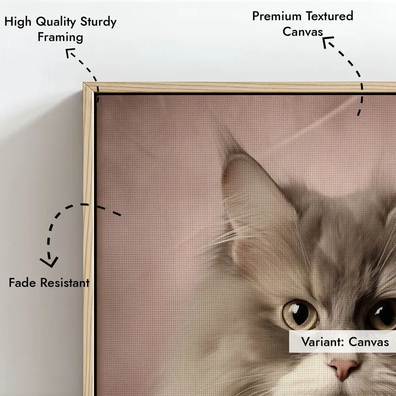 Cat Portrait Archival Canvas Wall Art - Natural Brown Frame media 6