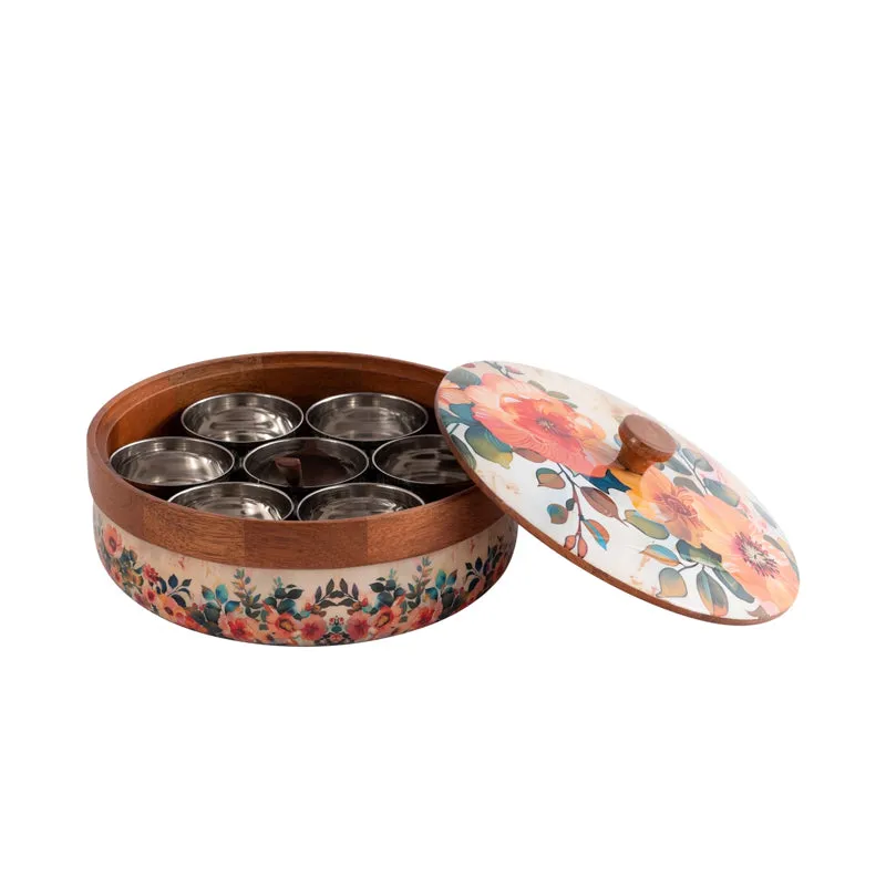 Pushpa Paatra Handcrafted Mango Wood Masala Box - 7