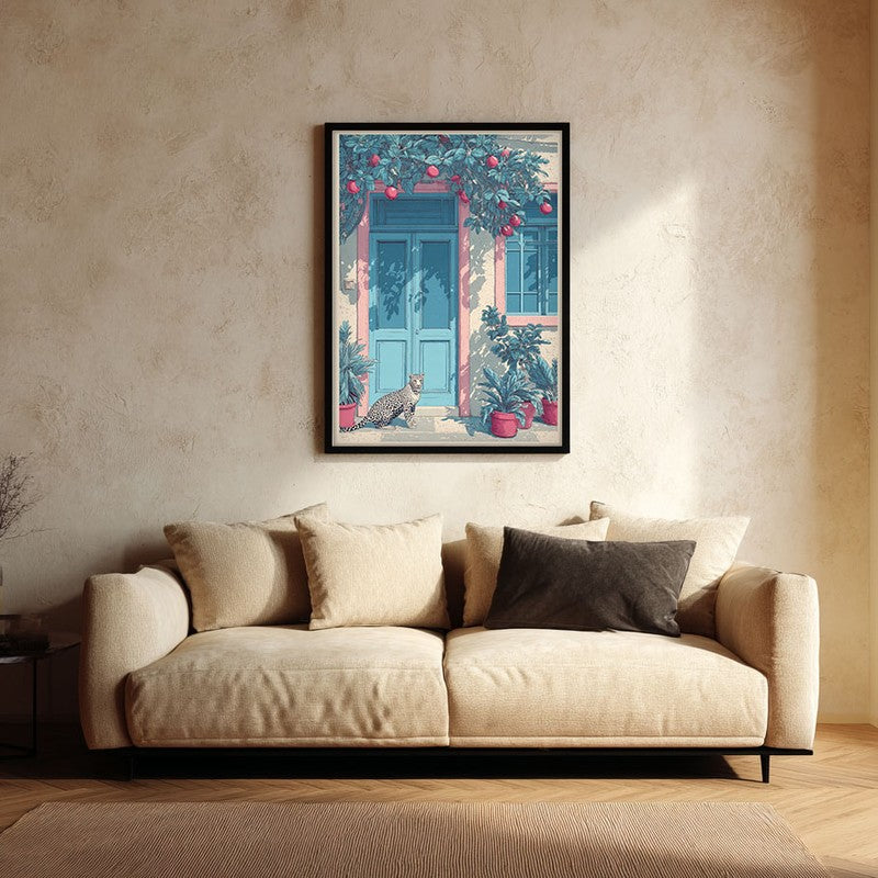 Serenique Floral Entrance Illustration Canvas Wall Painting With Black Frame