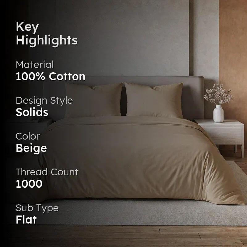 Zuma Solid Cotton Bedsheet (Beige) - 1000 TC media 2