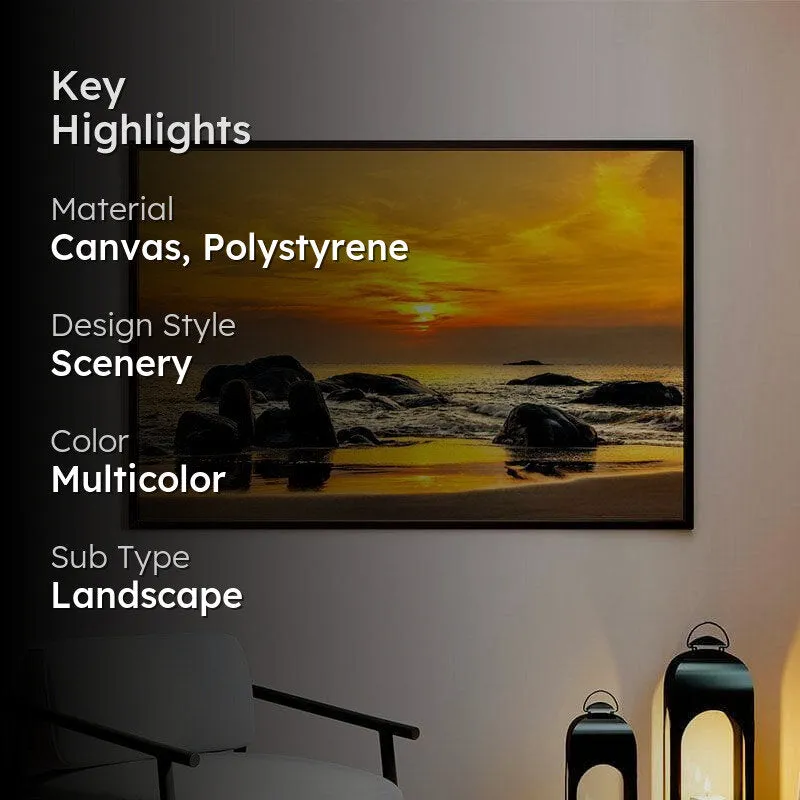 Sunset By Horizon Wall Painting - Black Frame media 2