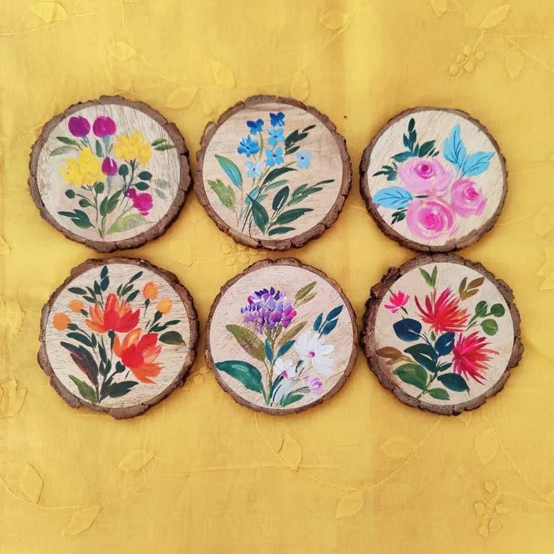Kaya Flora Handpainted Coaster - Set Of Six media 1