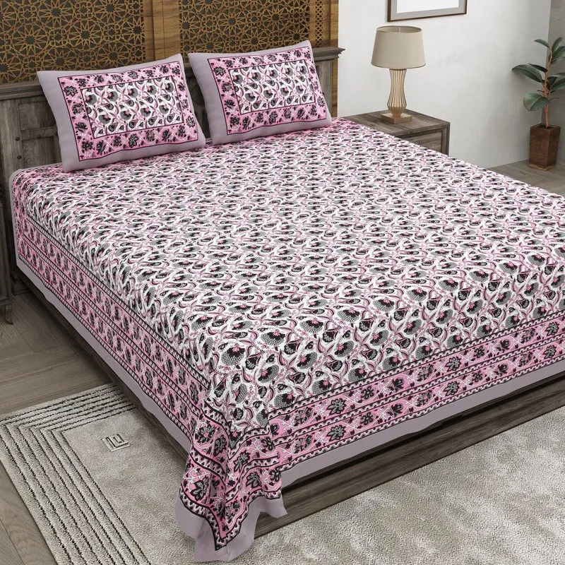 Lineet Cotton Bedsheet (Pink) - 240 TC media 1