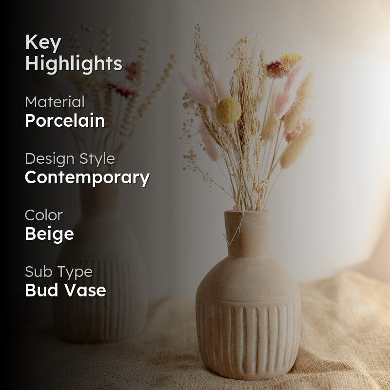 Earthy Calm Porcelain Vase With Dried Flower Bunch media 2